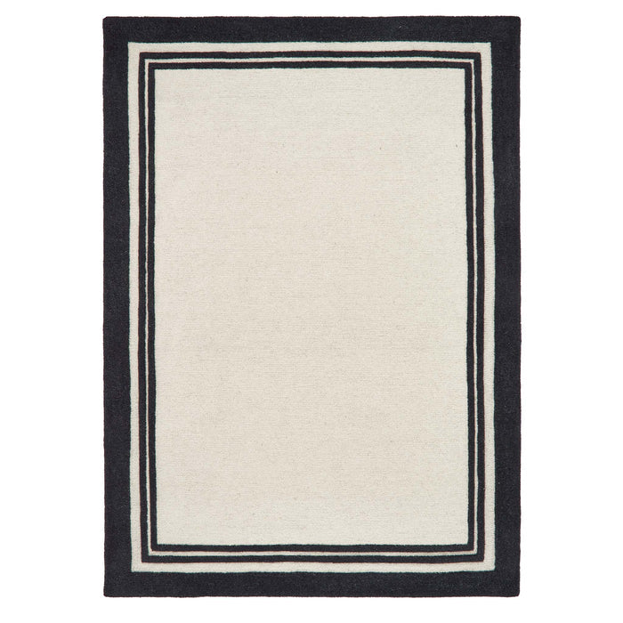 Piper Monochrome Wool Rug with a black two border design.