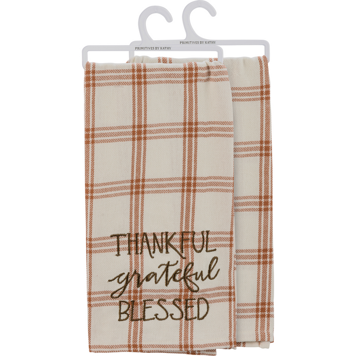 Plaid Kitchen Towel- Blessed