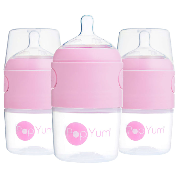 PopYum 5oz Anti-Colic Baby Bottle | 3-Pack Pink | Slow Flow