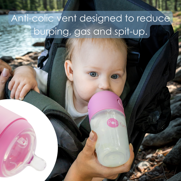 PopYum 5oz Anti-Colic Baby Bottle | 3-Pack Pink | Slow Flow
