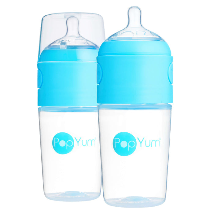 PopYum 9oz Anti-Colic Baby Bottle | 2-Pack Blue | Medium Flow