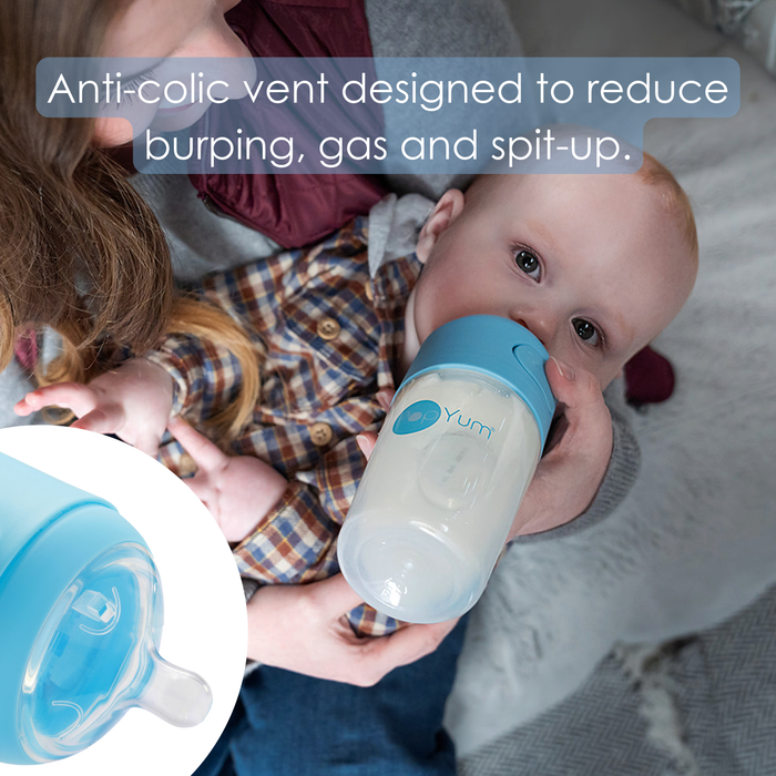 PopYum 9oz Anti-Colic Baby Bottle | 2-Pack Blue | Medium Flow