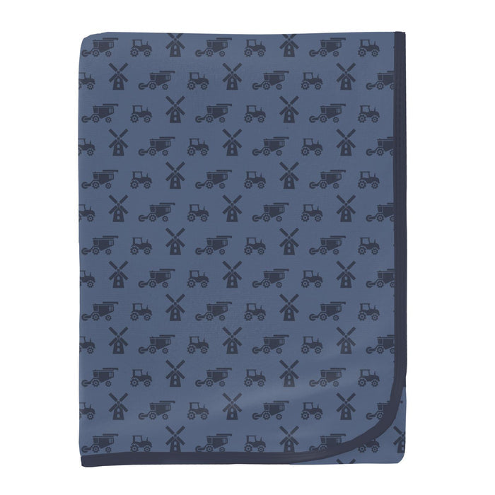Print Swaddling Blanket Denim Tractors & Windmills