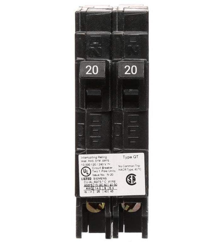 Q2020NC - Siemens 20A/20A Tandem Breaker