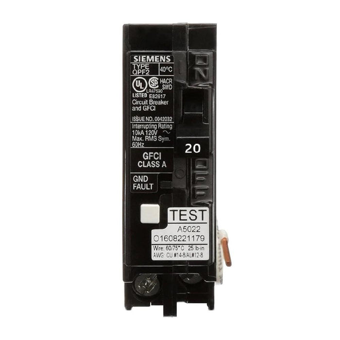 QF120ACSA | Siemens 20 Amp Single Pole Ground Fault (GFCI) Circuit Breaker