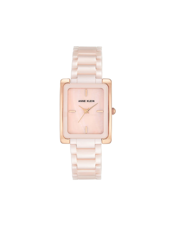 Anne Klein Pink&Rose-Tone Rectangular Ceramic Bracelet Watch