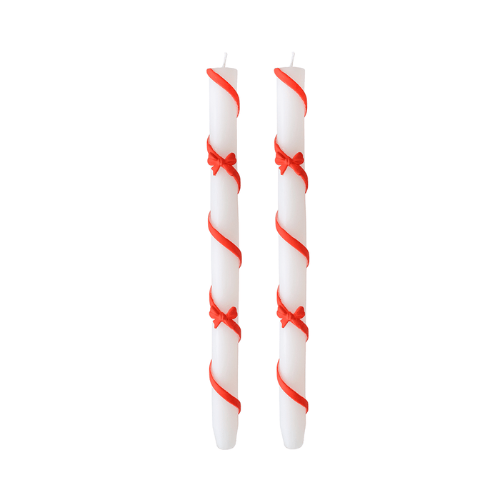 Red Ribbon Bow Taper Candles (Set of 2) - bubblegum market