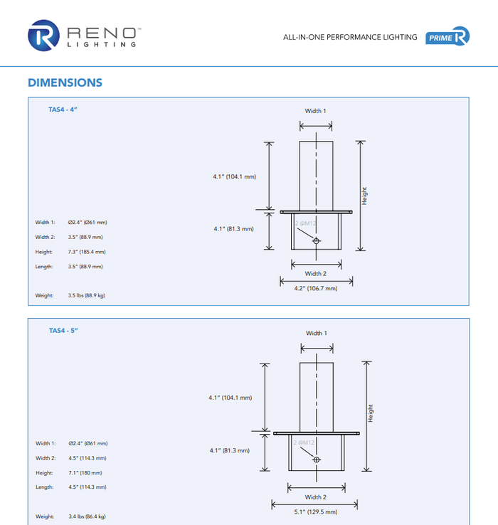RENO POLE MOUNTING ADAPTORS SERIES Tenon Adaptor |Tenon | Square Pole Mounting