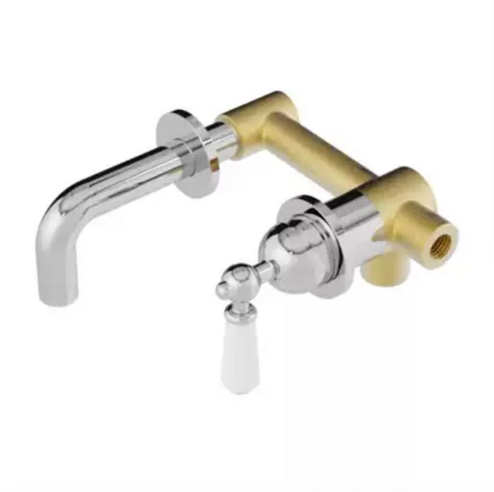 Retro Style Vintage Wall Mount Single Handle Chrome Bathroom Sink Faucet