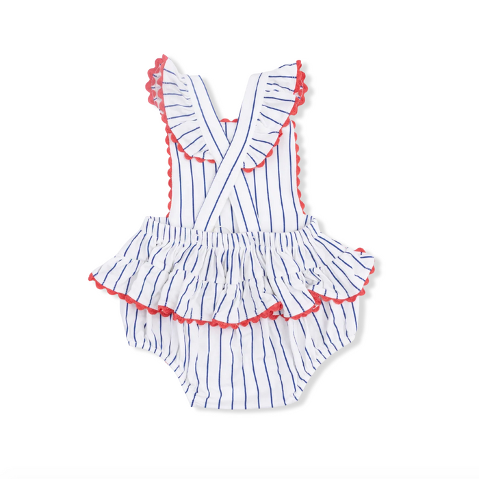 Ric Rac Ruffle Sunsuit Baseball Stripe