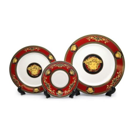 Royalty Porcelain Luxury 5-pc RED Dinner Set for 1 person, Medusa Greek Key - EK CHIC HOME