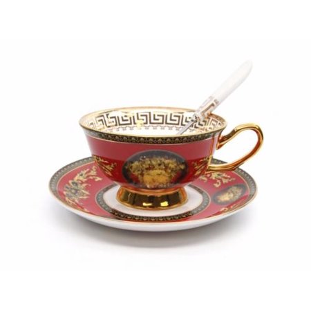Royalty Porcelain Luxury 5-pc RED Dinner Set for 1 person, Medusa Greek Key - EK CHIC HOME