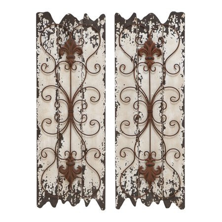 Rustic 32 Inch Wood and Metal  Wall Decor - Set of 2 - EK CHIC HOME