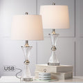 Set of 2 with USB Charging Port Chrome and Glass Drum Shade - EK CHIC HOME