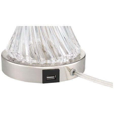 Set of 2 with USB Charging Port Chrome and Glass Drum Shade - EK CHIC HOME
