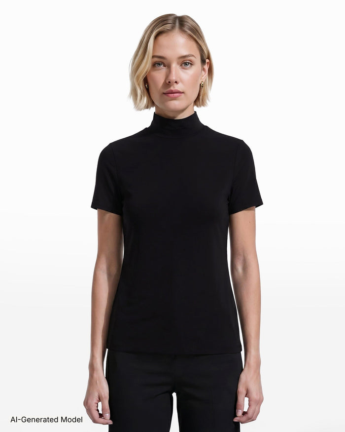 Anne Klein Short Sleeve Mock Neck Knit Top