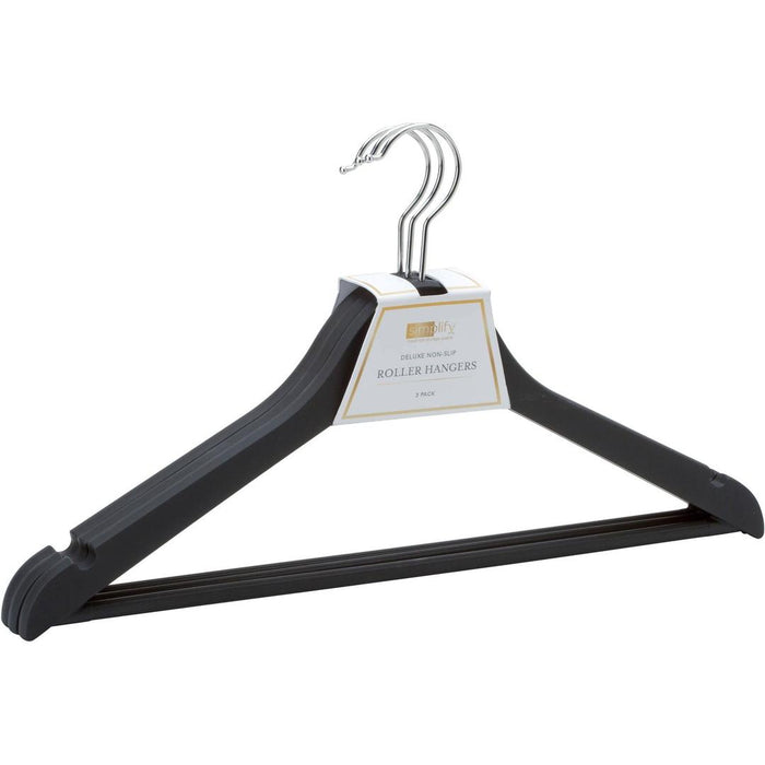 Simplify Deluxe Non-Slip Roller Wooden Clothes Hangers Black 3 Count