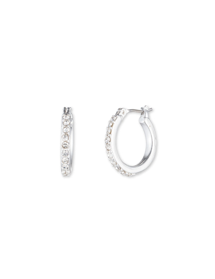 Anne Klein Silver Tone Small Crystal Pavé Hoop Earrings