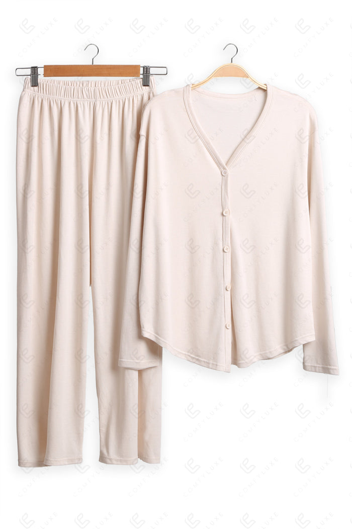 Solid Color Loungewear Sets BEIGE APPAREL