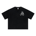 310GSM Men’s Boxy-Fit Distressed Fried-Color Snow-Wash Studded Loose T-shirt Vintage black