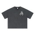 310GSM Men’s Boxy-Fit Distressed Fried-Color Snow-Wash Studded Loose T-shirt Vintage dark gray