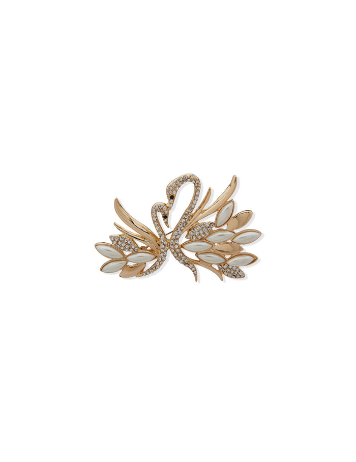 Anne Klein Gold Tone Swan Brooch in Gift Box