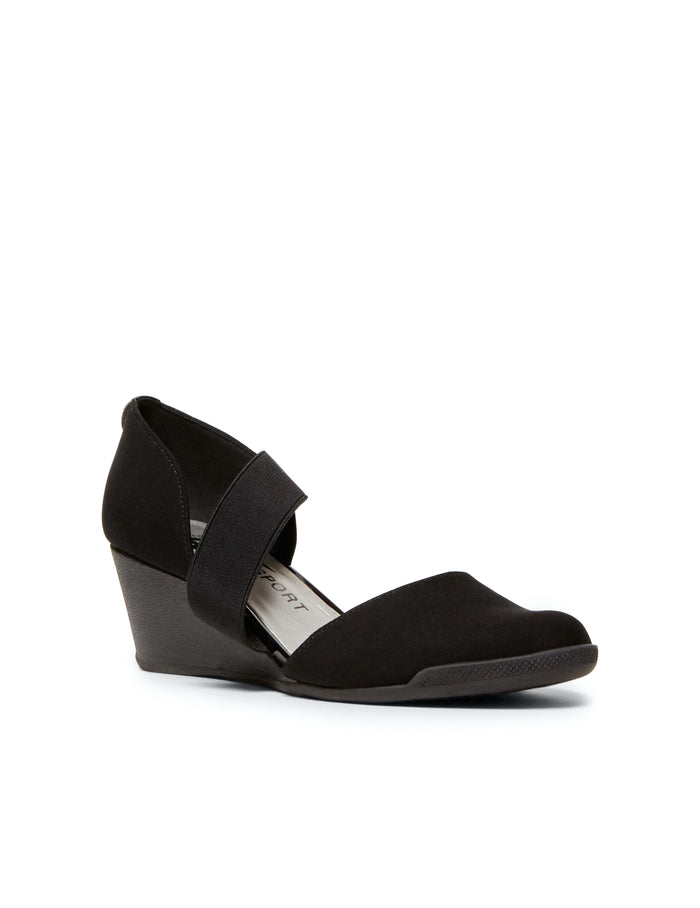 Anne Klein Black Multi Fabric Tara Strap d'Orsay Wedge