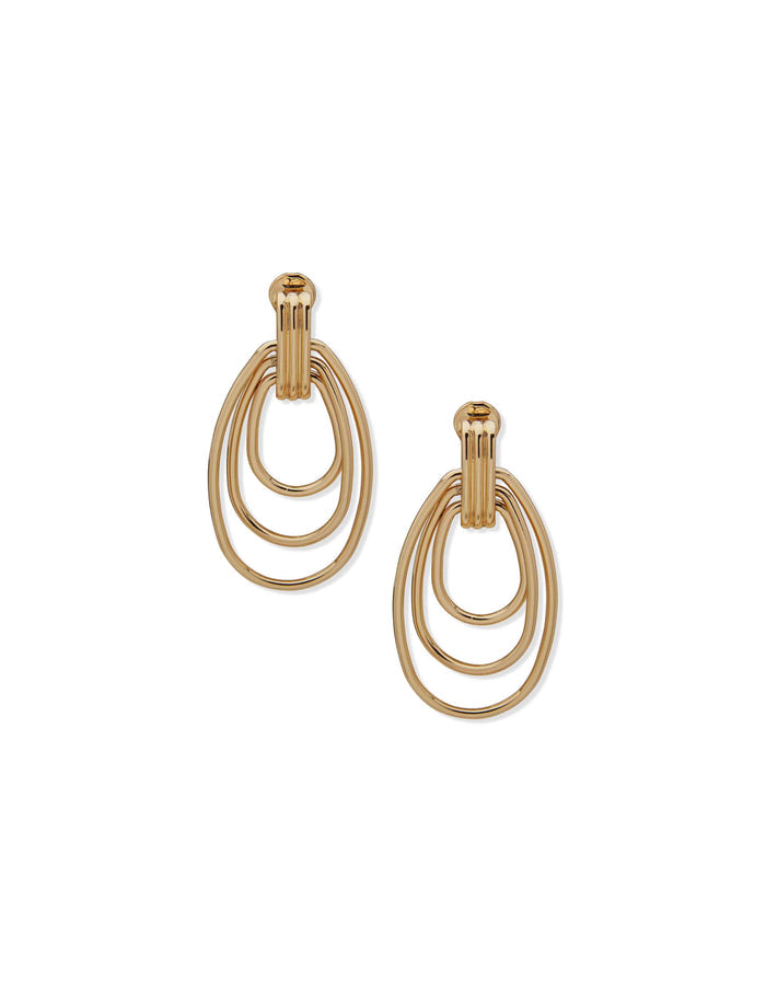Anne Klein Gold Tone Three-Row Doorknocker Drop Earrings