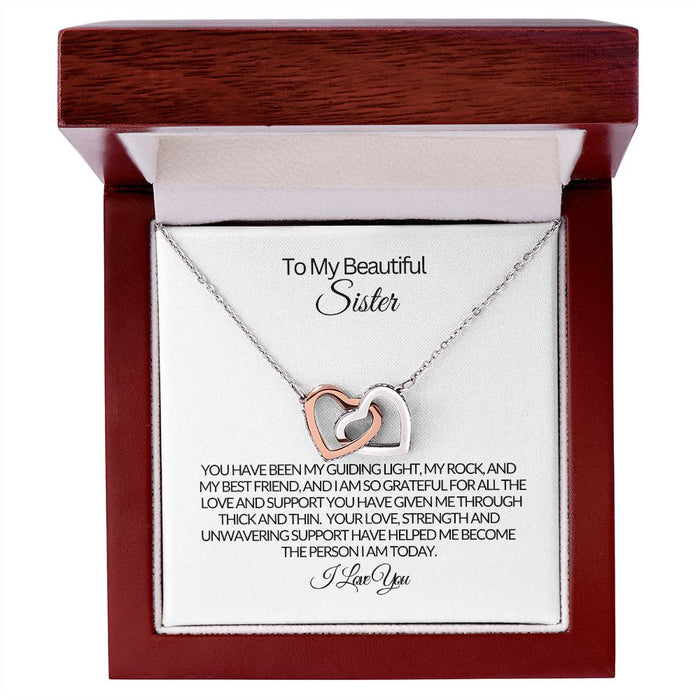 To My Beautiful Sister - My Rock - Interlocking Hearts Necklace💕