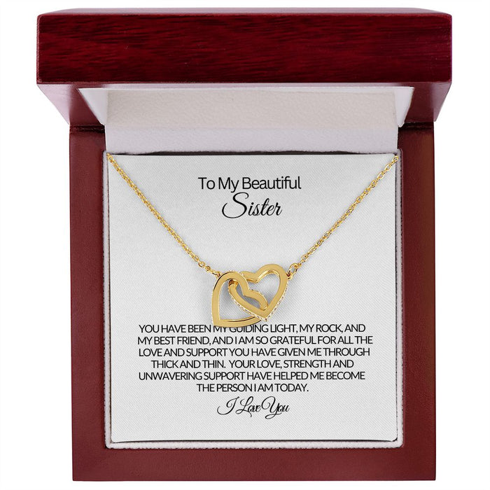 To My Beautiful Sister - My Rock - Interlocking Hearts Necklace💕
