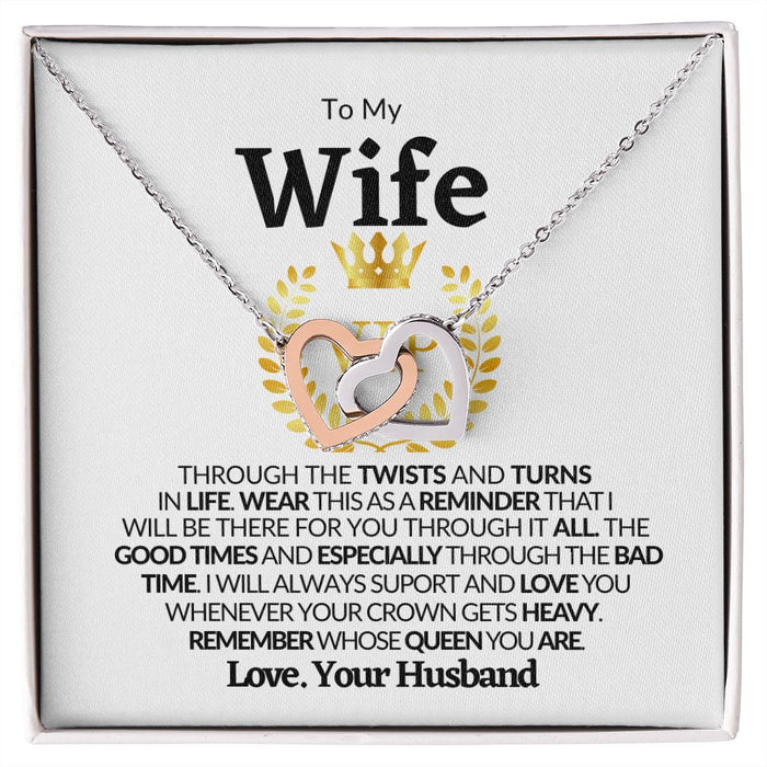 To My Wife | My Queen Interlocking Hearts Necklace❤️