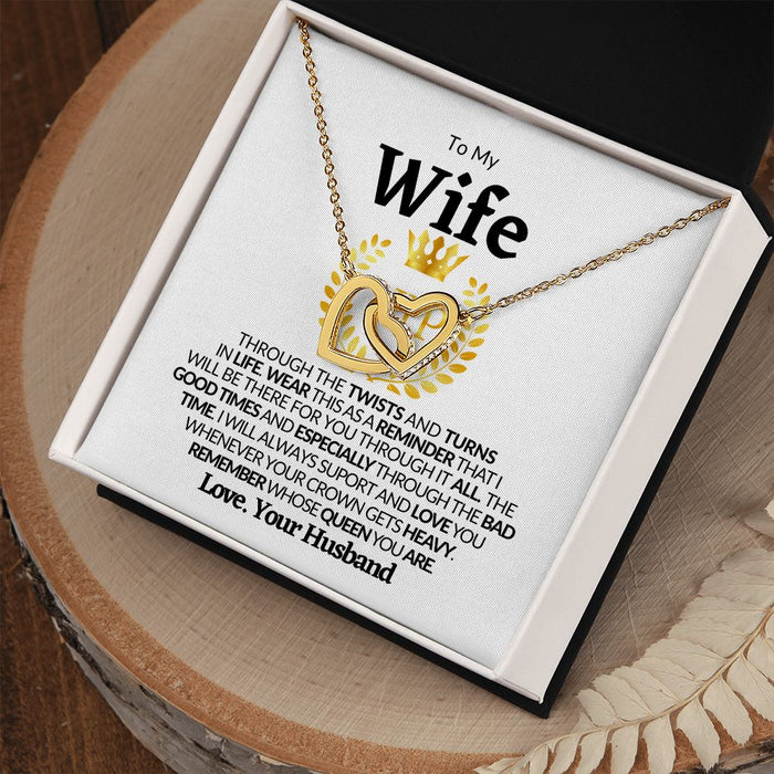 To My Wife | My Queen Interlocking Hearts Necklace❤️