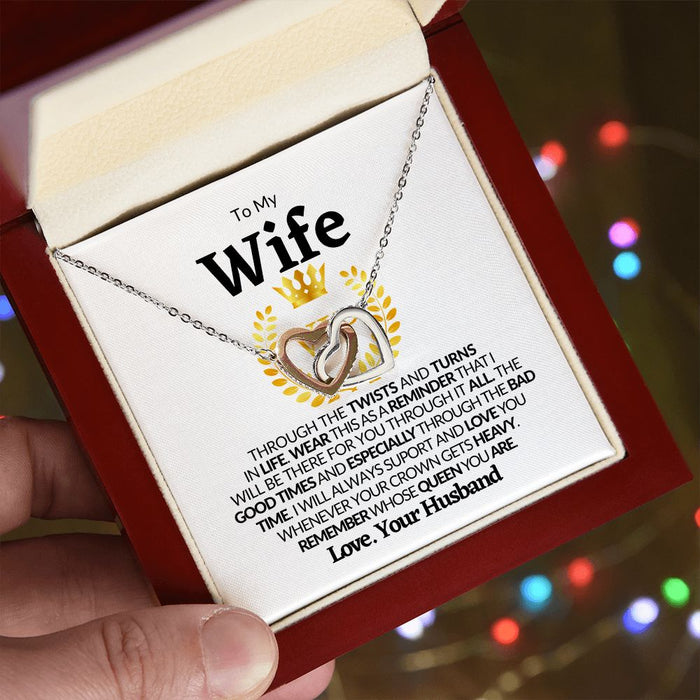 To My Wife | My Queen Interlocking Hearts Necklace❤️