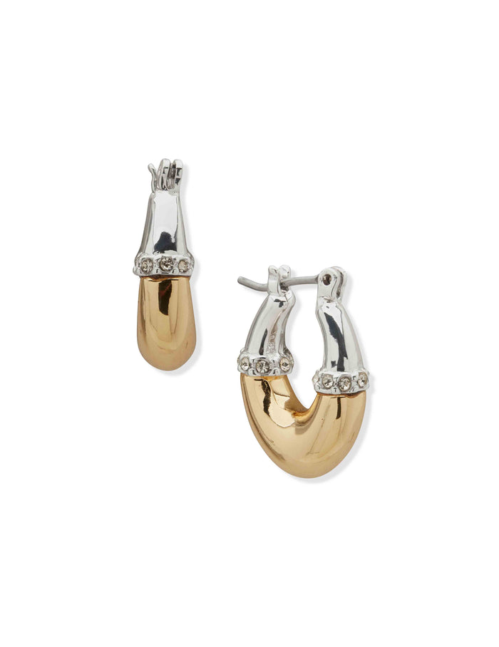 Anne Klein Two-Tone Huggie Earrings with Pavé Rondells
