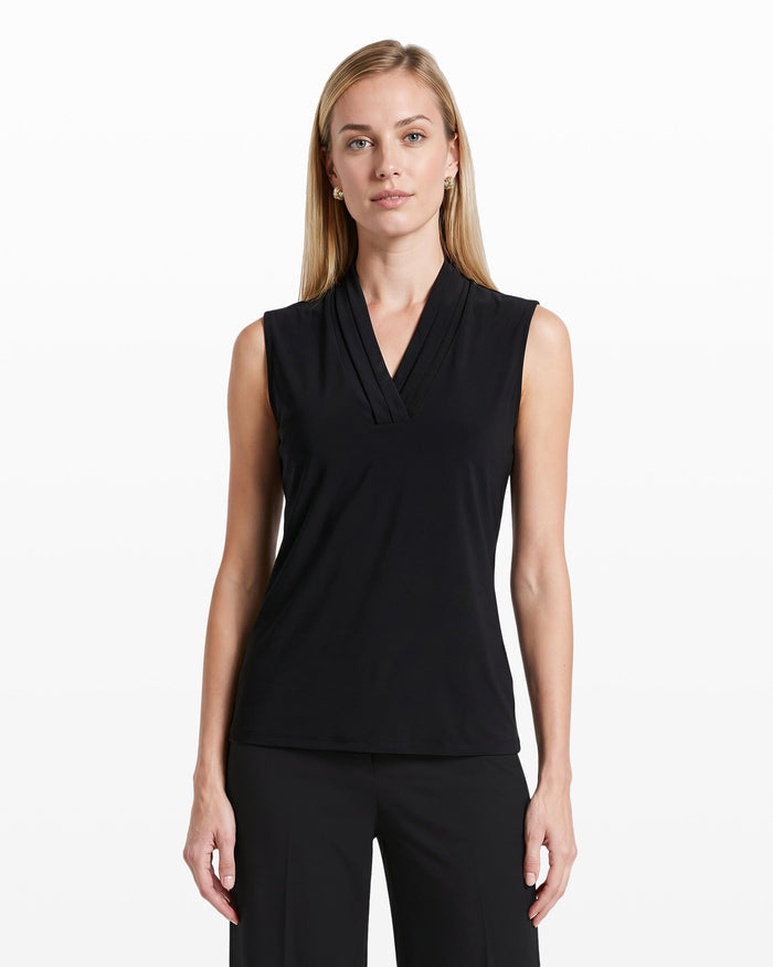 Anne Klein V-Neck Triple Pleat Top