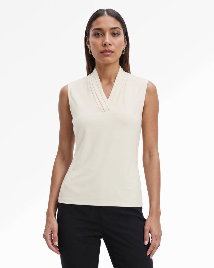 Anne Klein V-Neck Triple Pleat Top