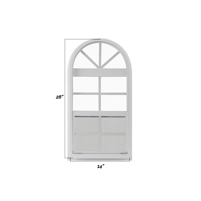 Vertical Slider 14" x 28" One Piece Arched Window with Tempered Glass Dimensions