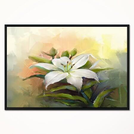 'White Lily Flower Oil Painting' Large Framed Canvas Art Print - EK CHIC HOME